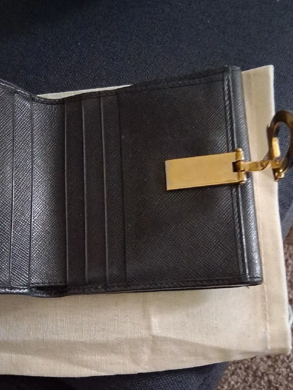 Salvatore Ferragamo Black Leather Bifold Wallet with Silver-Gold Gancini